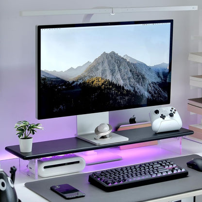 Bamboo Monitor Stand Riser, Natural Desk Shelf with Acrylic Legs