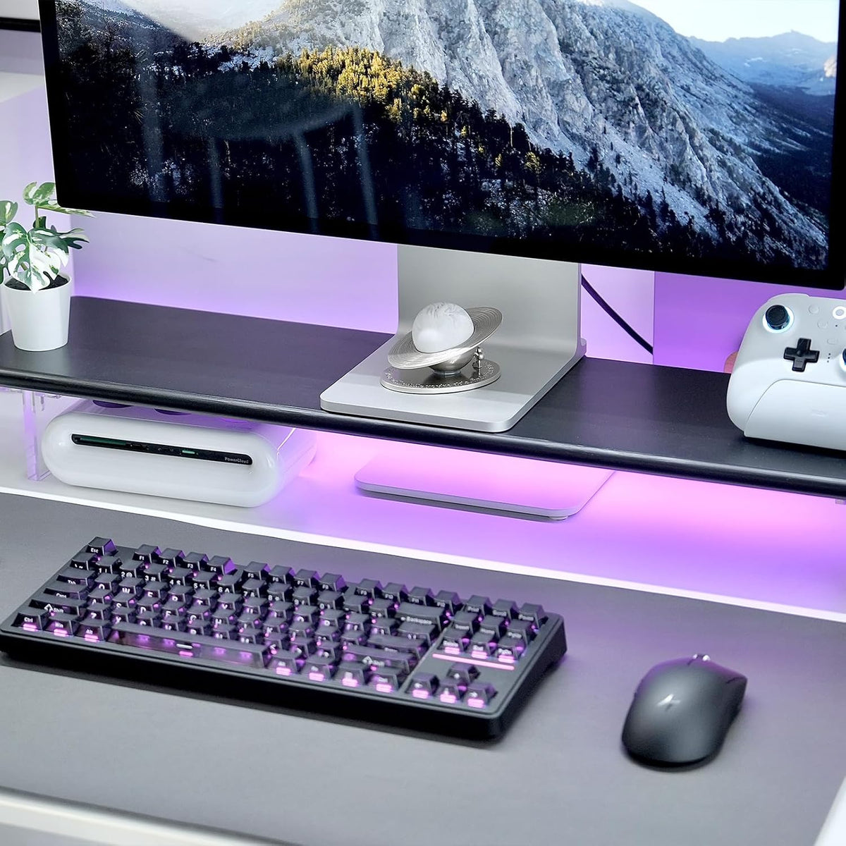 Bamboo Monitor Stand Riser, Natural Desk Shelf with Acrylic Legs