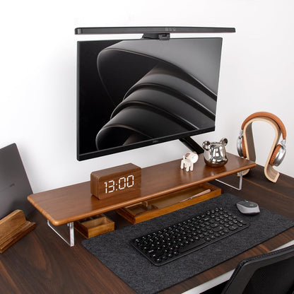 Bamboo Monitor Stand Riser, Natural Desk Shelf with Acrylic Legs