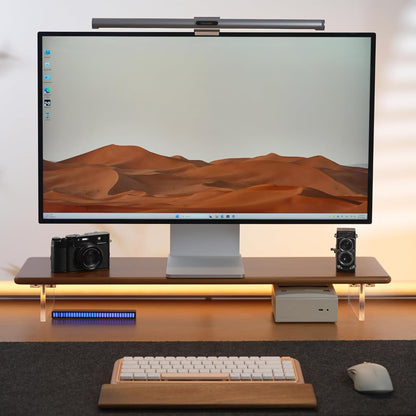 Bamboo Monitor Stand Riser, Natural Desk Shelf with Acrylic Legs