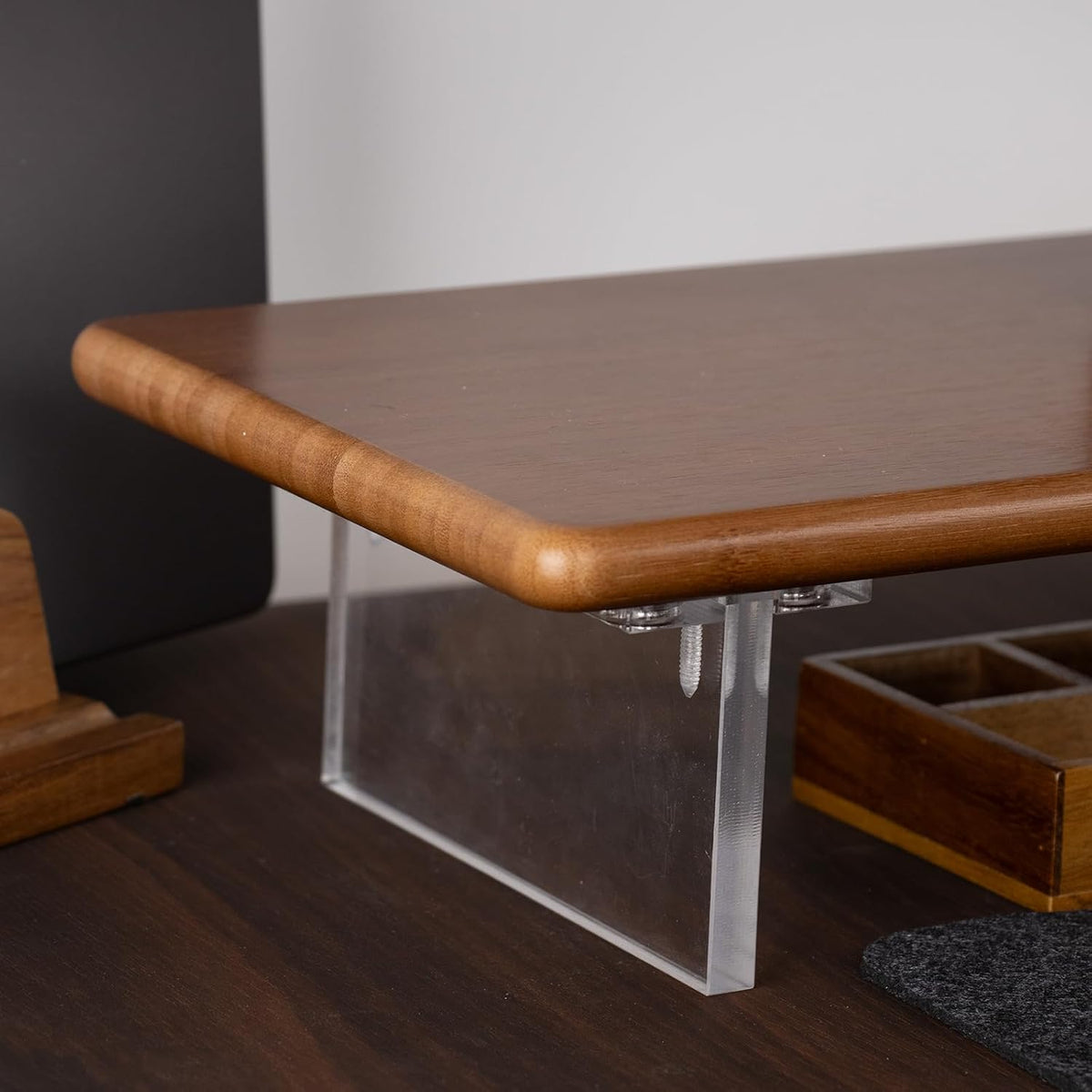 Bamboo Monitor Stand Riser, Natural Desk Shelf with Acrylic Legs