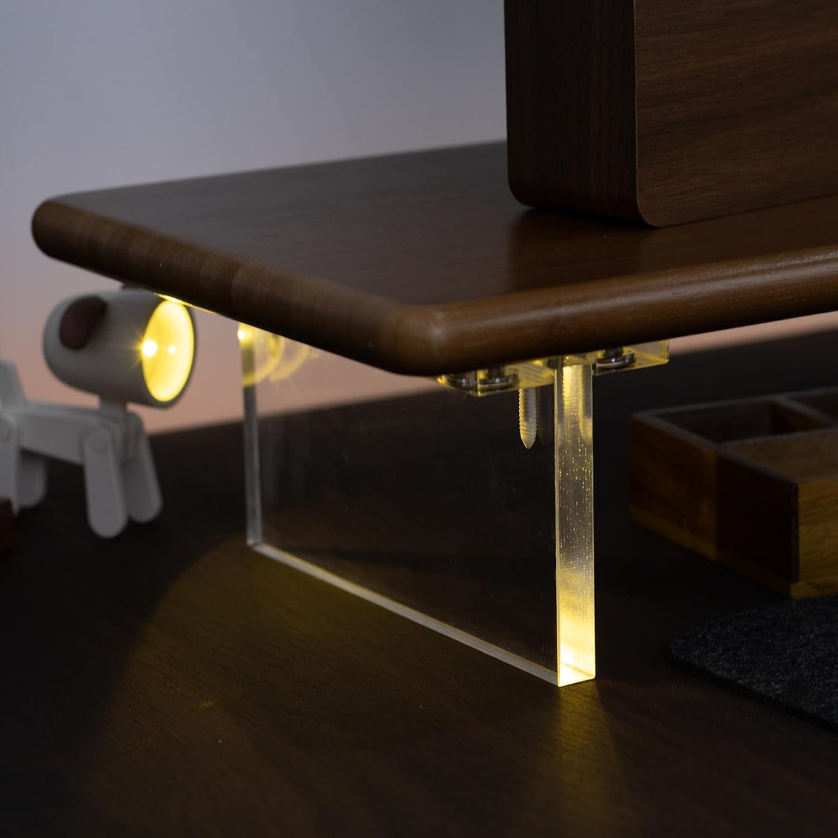Bamboo Monitor Stand Riser, Natural Desk Shelf with Acrylic Legs