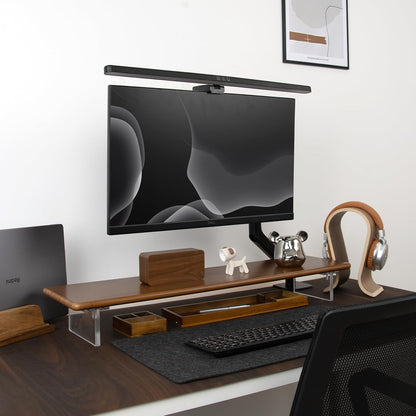Bamboo Monitor Stand Riser, Natural Desk Shelf with Acrylic Legs