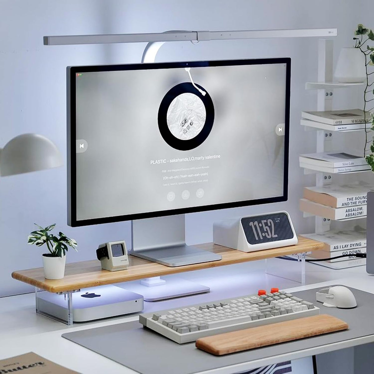 Bamboo Monitor Stand Riser, Natural Desk Shelf with Acrylic Legs