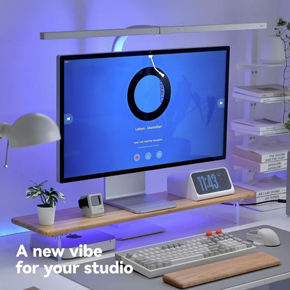 Bamboo Monitor Stand Riser, Natural Desk Shelf with Acrylic Legs