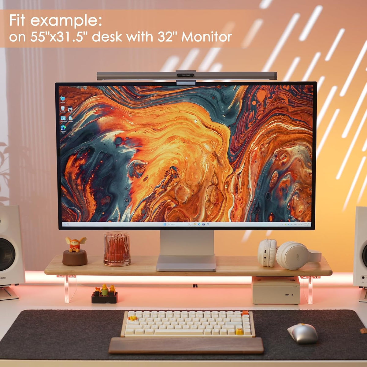 Bamboo Monitor Stand Riser, Natural Desk Shelf with Acrylic Legs