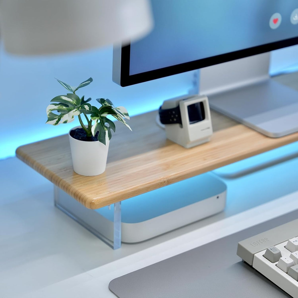 Bamboo Monitor Stand Riser, Natural Desk Shelf with Acrylic Legs