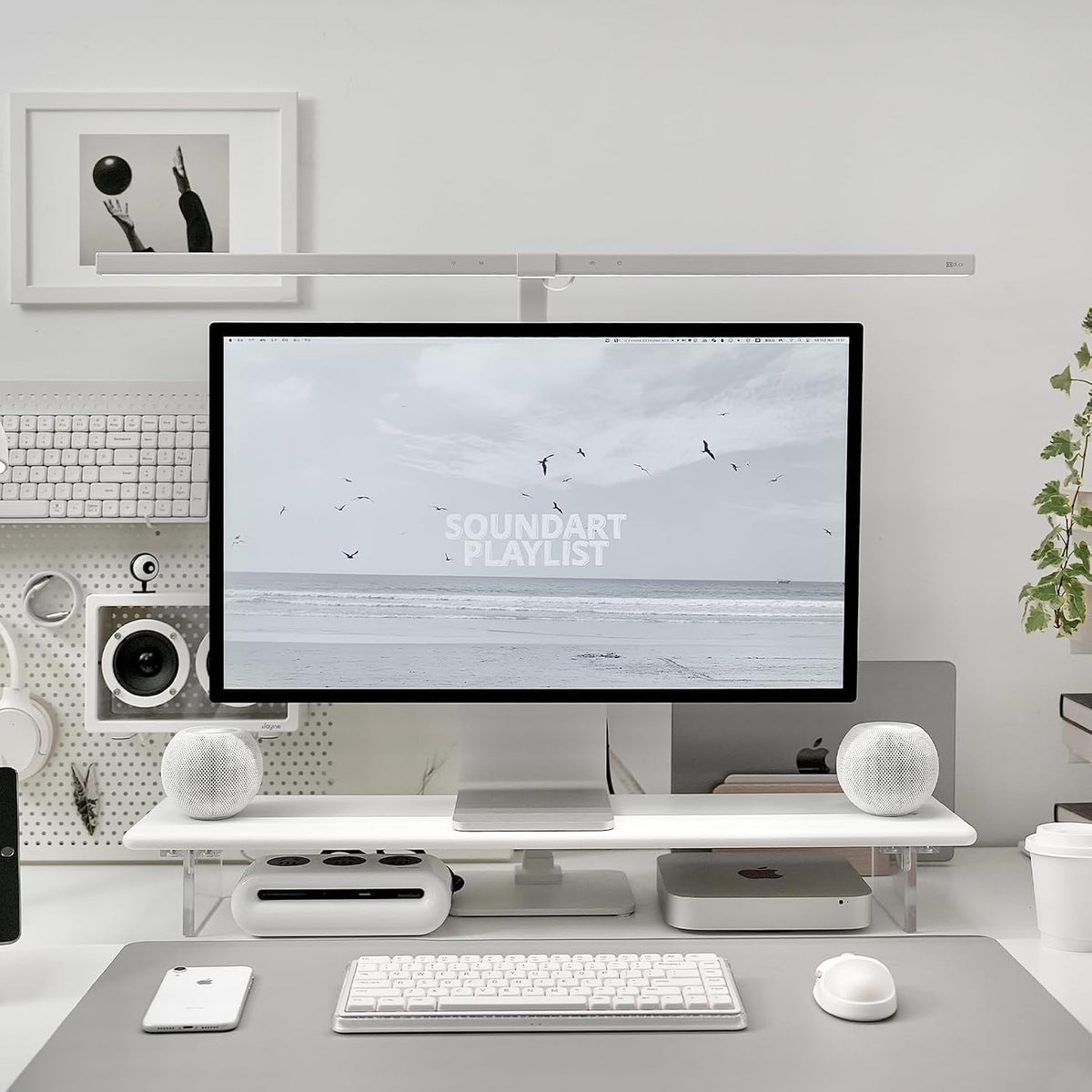 Bamboo Monitor Stand Riser, Natural Desk Shelf with Acrylic Legs