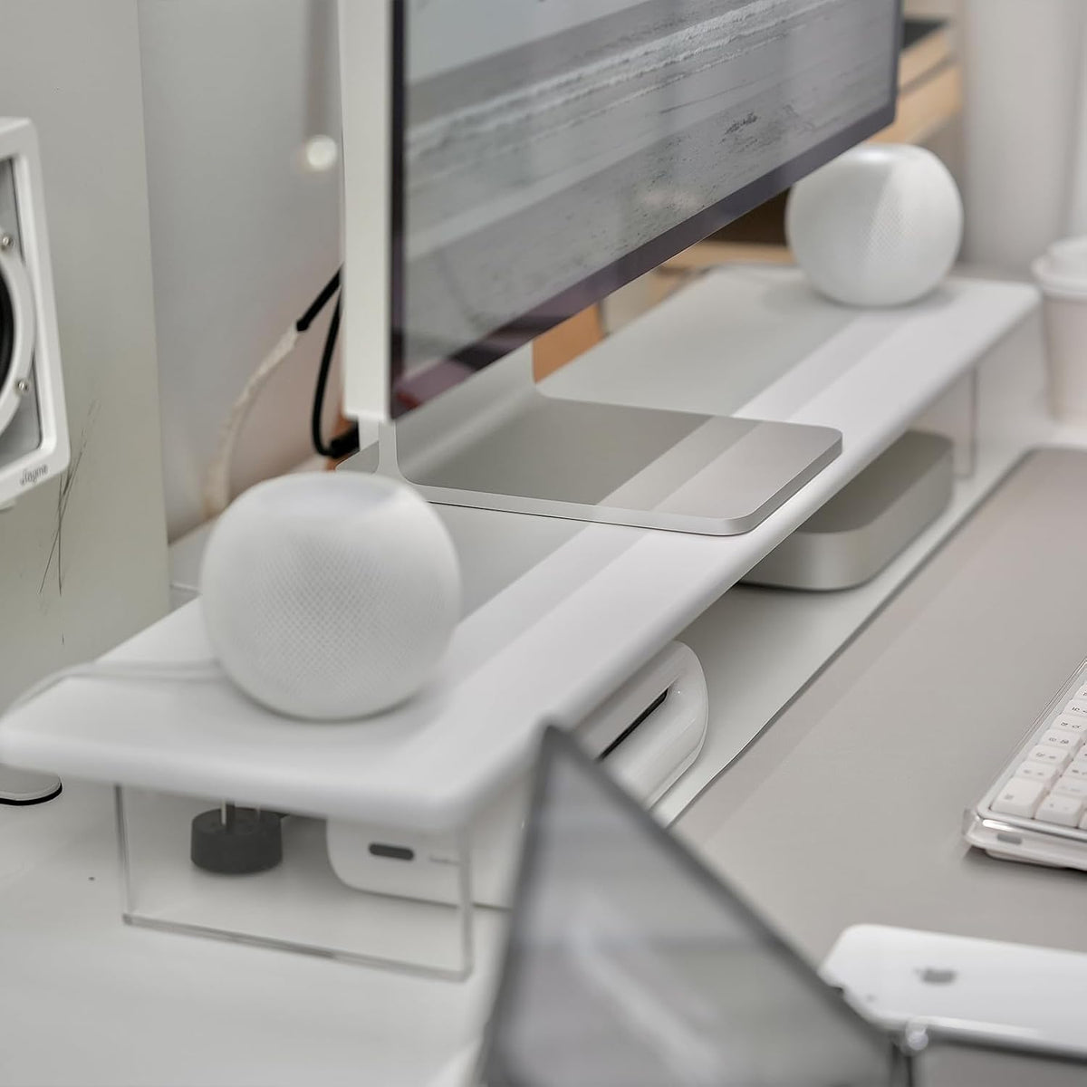 Bamboo Monitor Stand Riser, Natural Desk Shelf with Acrylic Legs