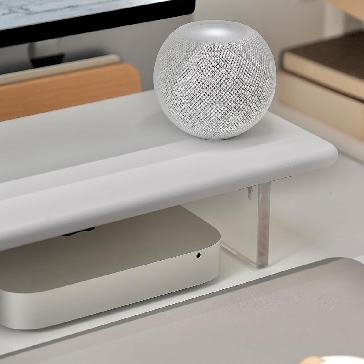Bamboo Monitor Stand Riser, Natural Desk Shelf with Acrylic Legs