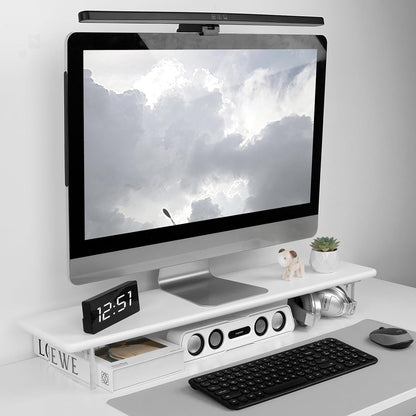Bamboo Monitor Stand Riser, Natural Desk Shelf with Acrylic Legs