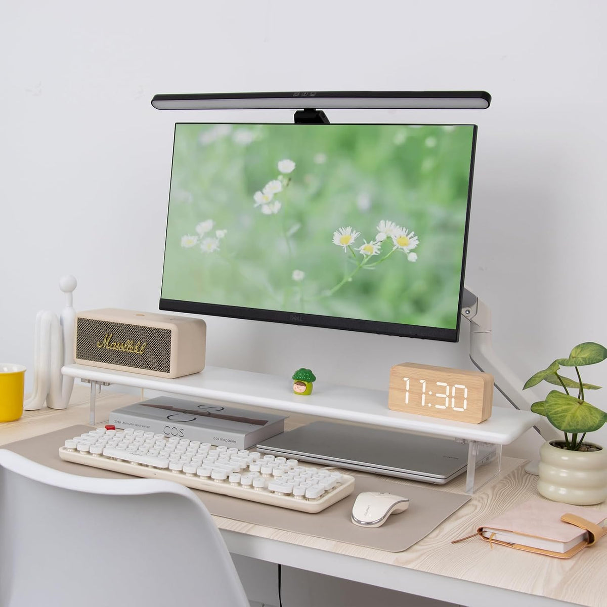 Bamboo Monitor Stand Riser, Natural Desk Shelf with Acrylic Legs