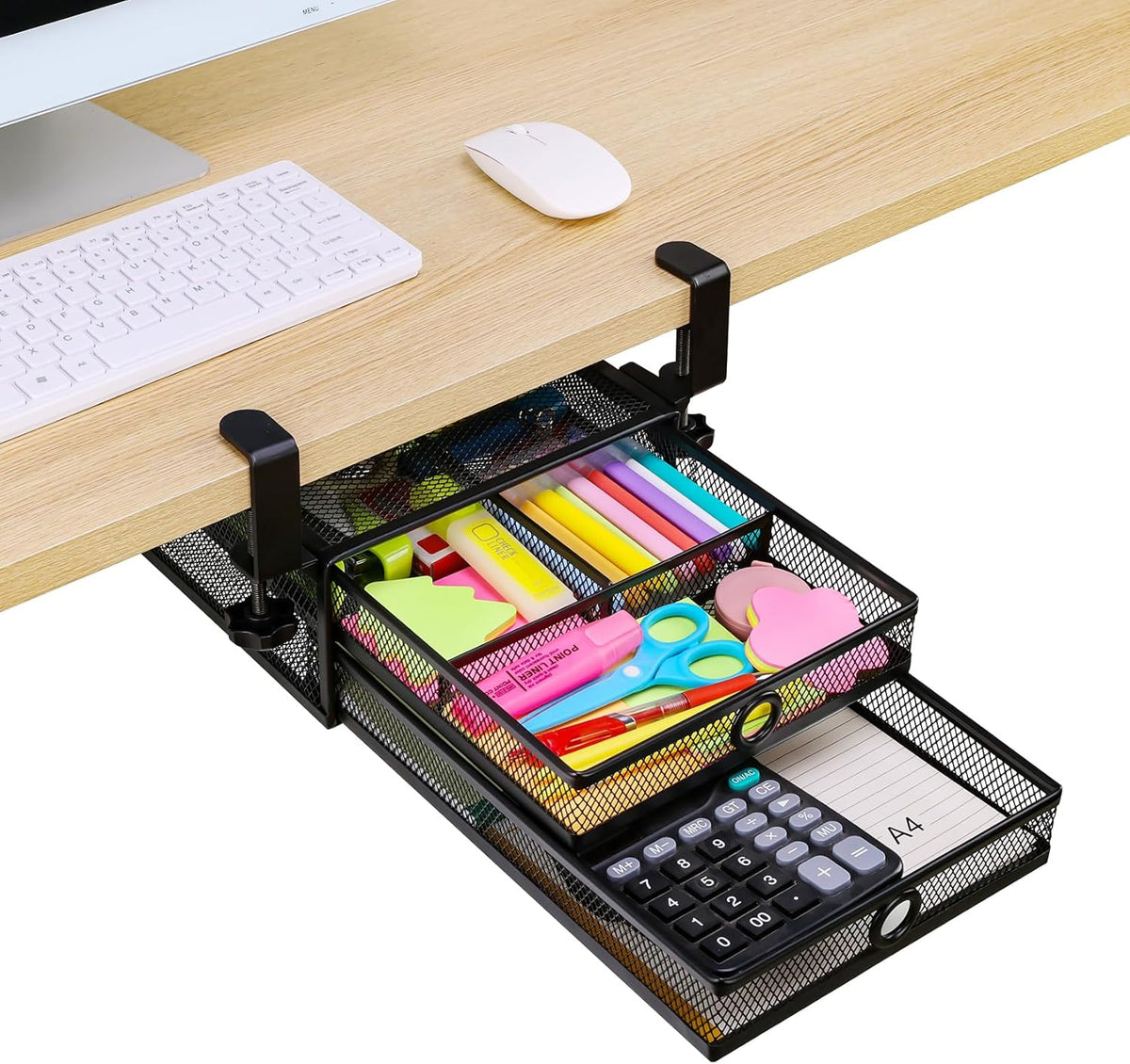 Under Desk & Desktop Drawer Organizer, 2-Tier Big Capacity