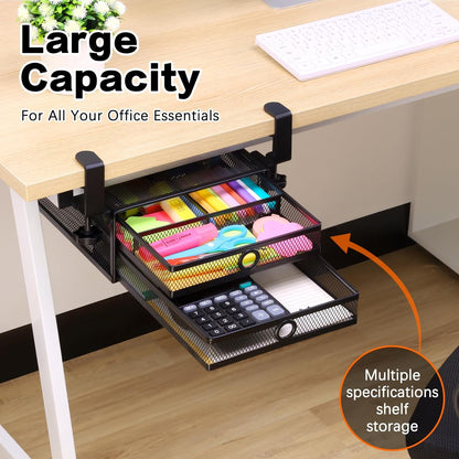 Under Desk & Desktop Drawer Organizer, 2-Tier Big Capacity