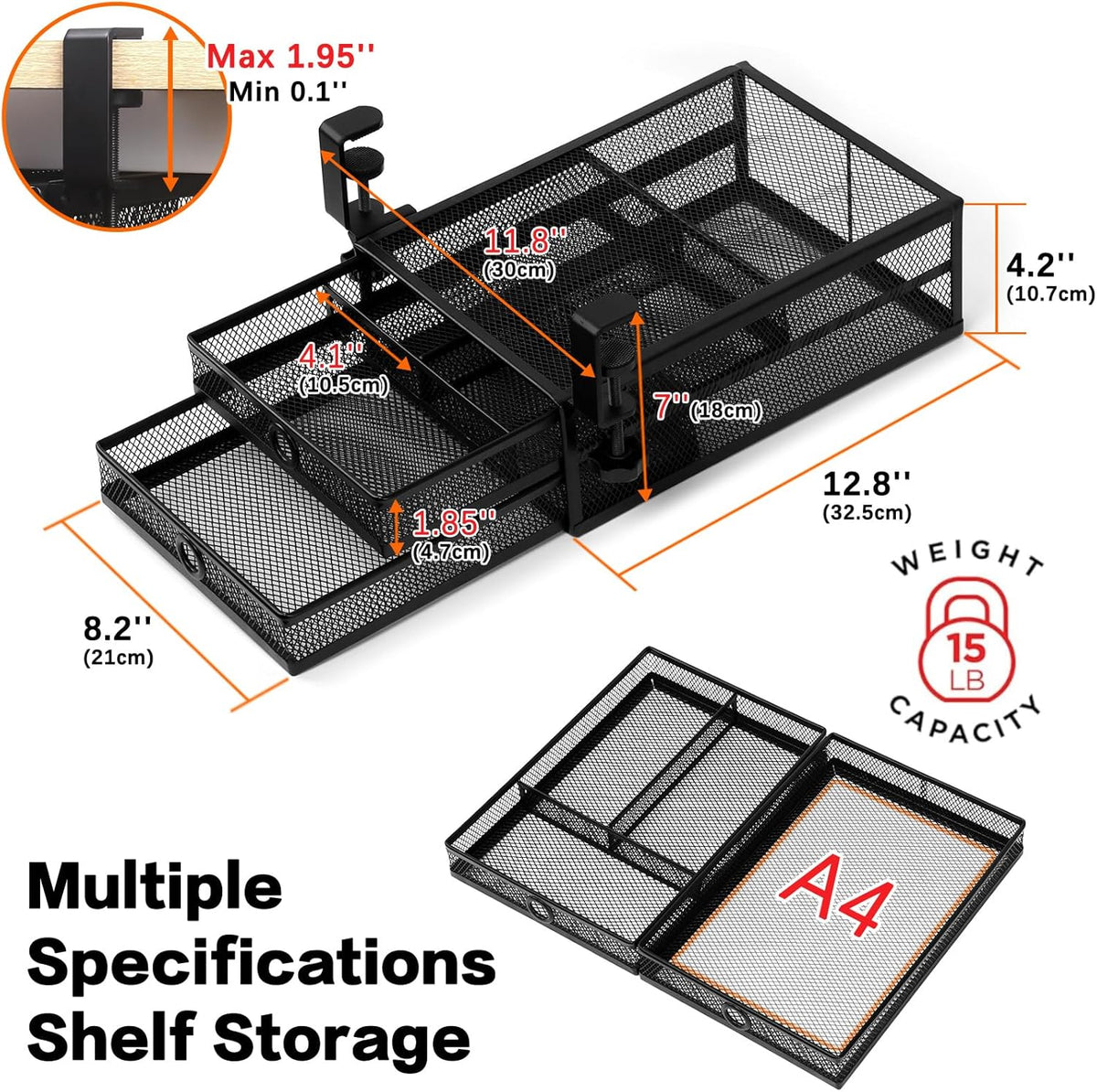 Under Desk & Desktop Drawer Organizer, 2-Tier Big Capacity