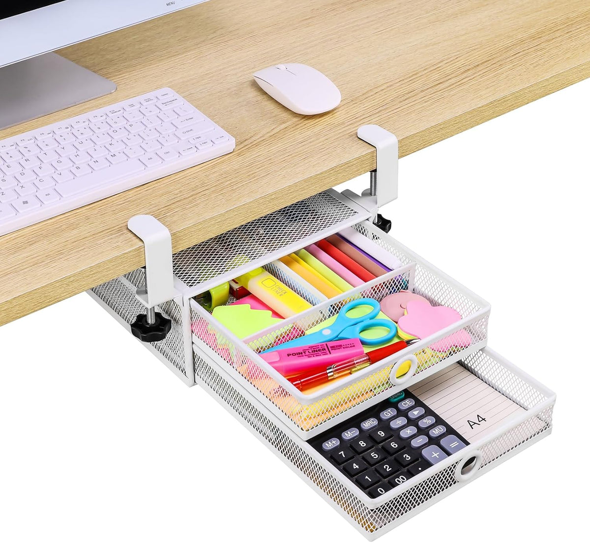 Under Desk & Desktop Drawer Organizer, 2-Tier Big Capacity