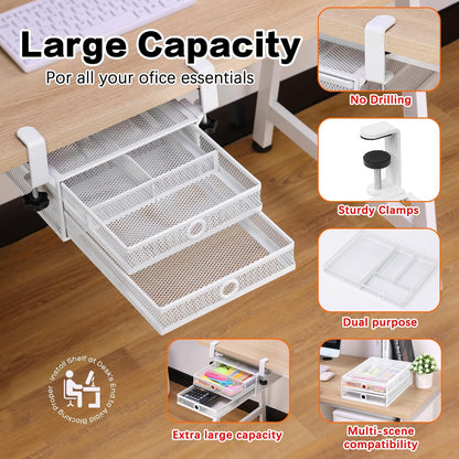 Under Desk & Desktop Drawer Organizer, 2-Tier Big Capacity