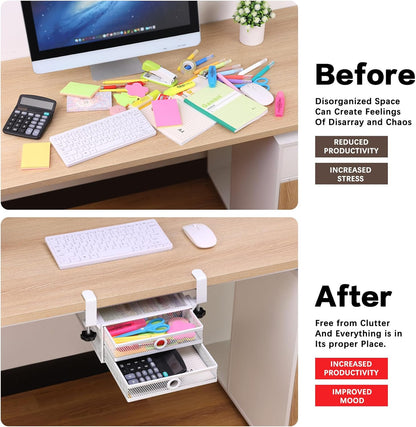 Under Desk & Desktop Drawer Organizer, 2-Tier Big Capacity