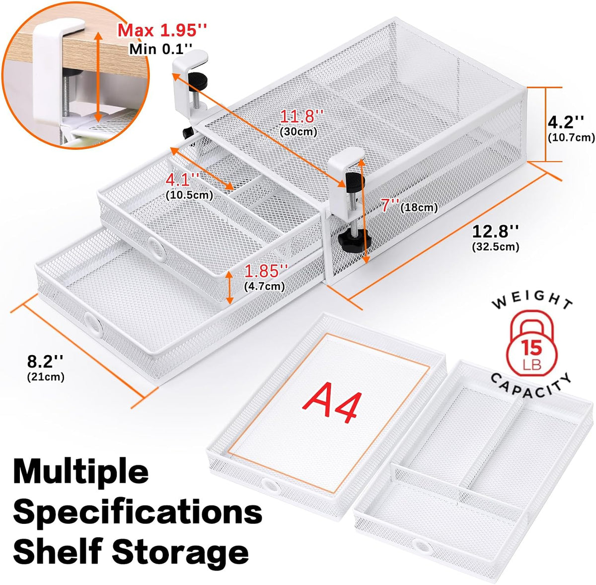 Under Desk & Desktop Drawer Organizer, 2-Tier Big Capacity