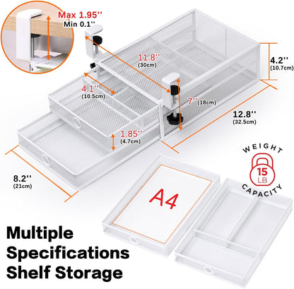 Under Desk & Desktop Drawer Organizer, 2-Tier Big Capacity