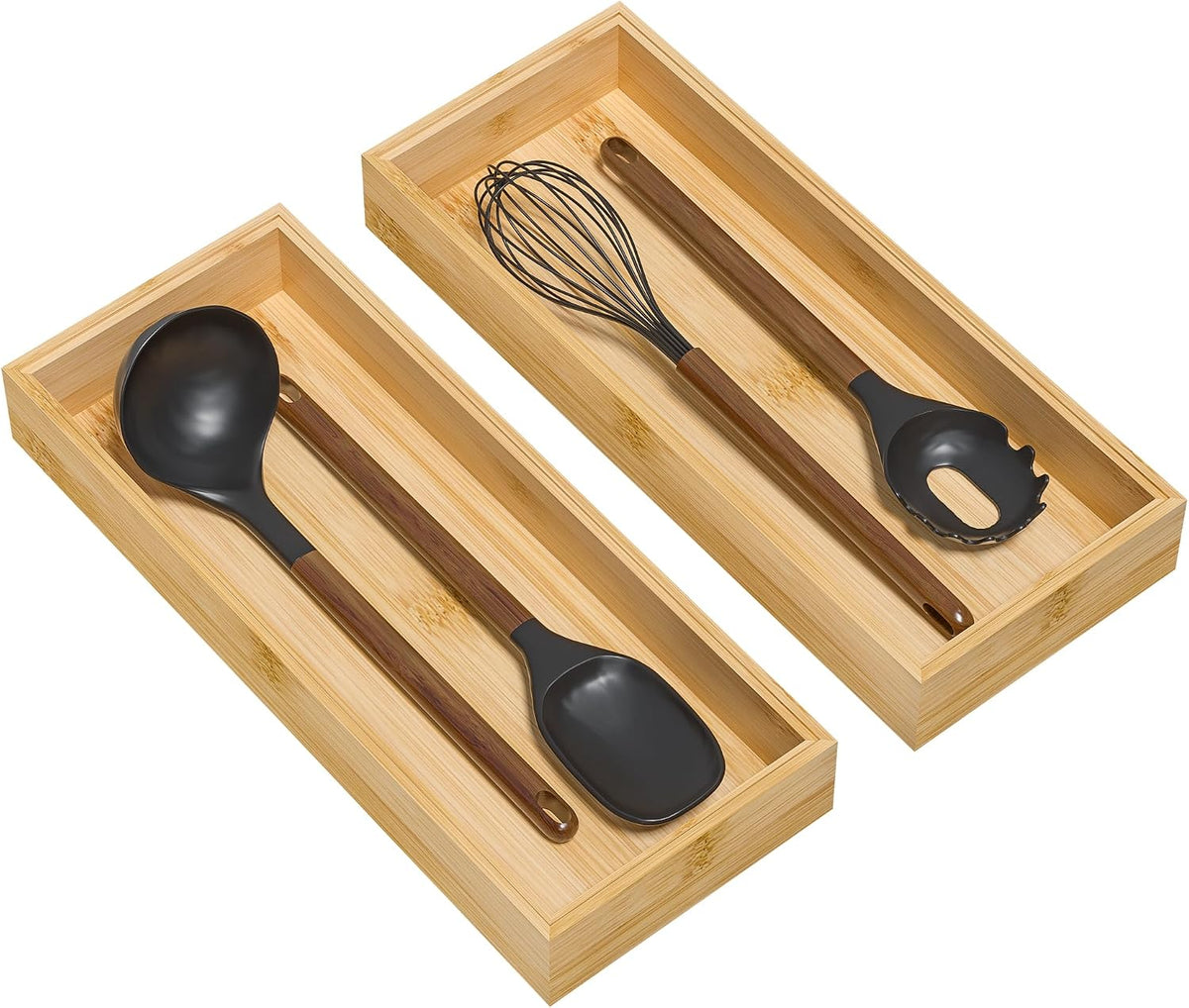 Bamboo Kitchen Drawer Organizer, 2 Pack, 15" x 6" x 2"
