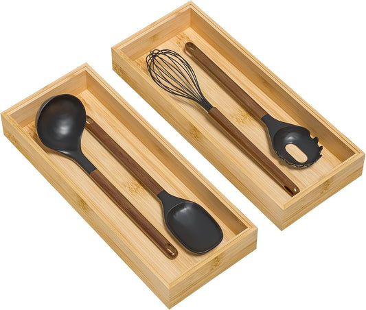 Bamboo Kitchen Drawer Organizer, 2 Pack, 15" x 6" x 2"