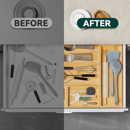 Bamboo Kitchen Drawer Organizer, 2 Pack, 15" x 6" x 2"