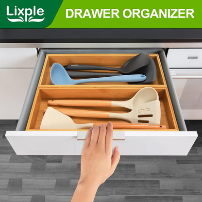 Bamboo Kitchen Drawer Organizer, 2 Pack, 15" x 6" x 2"