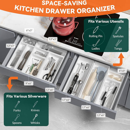 Bamboo Kitchen Drawer Organizer, 2 Pack, 15" x 6" x 2"