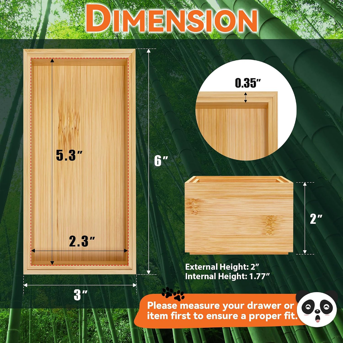 Bamboo Kitchen Drawer Organizer, 2 Pack, 15" x 6" x 2"