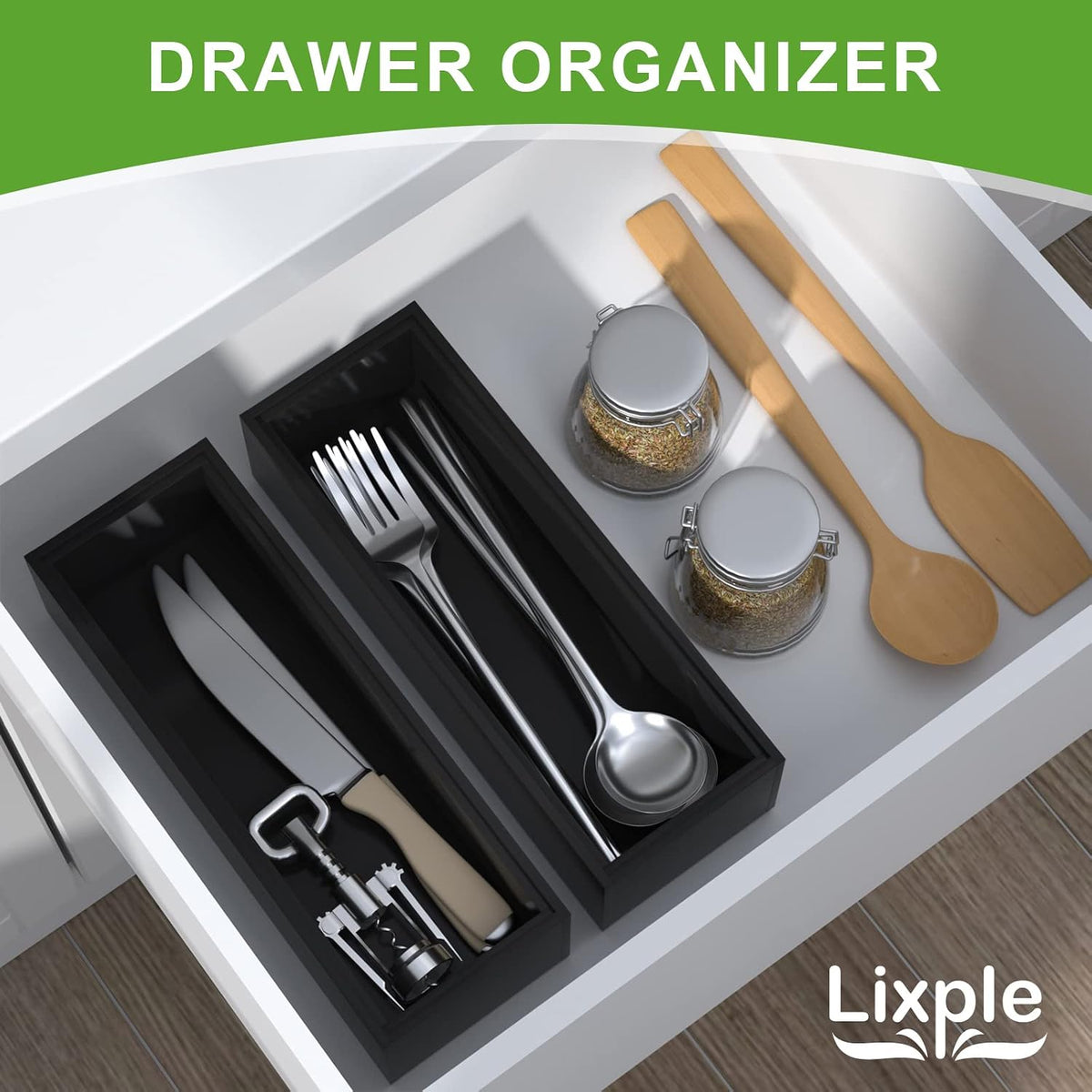 Bamboo Kitchen Drawer Organizer, 2 Pack, 15" x 6" x 2"