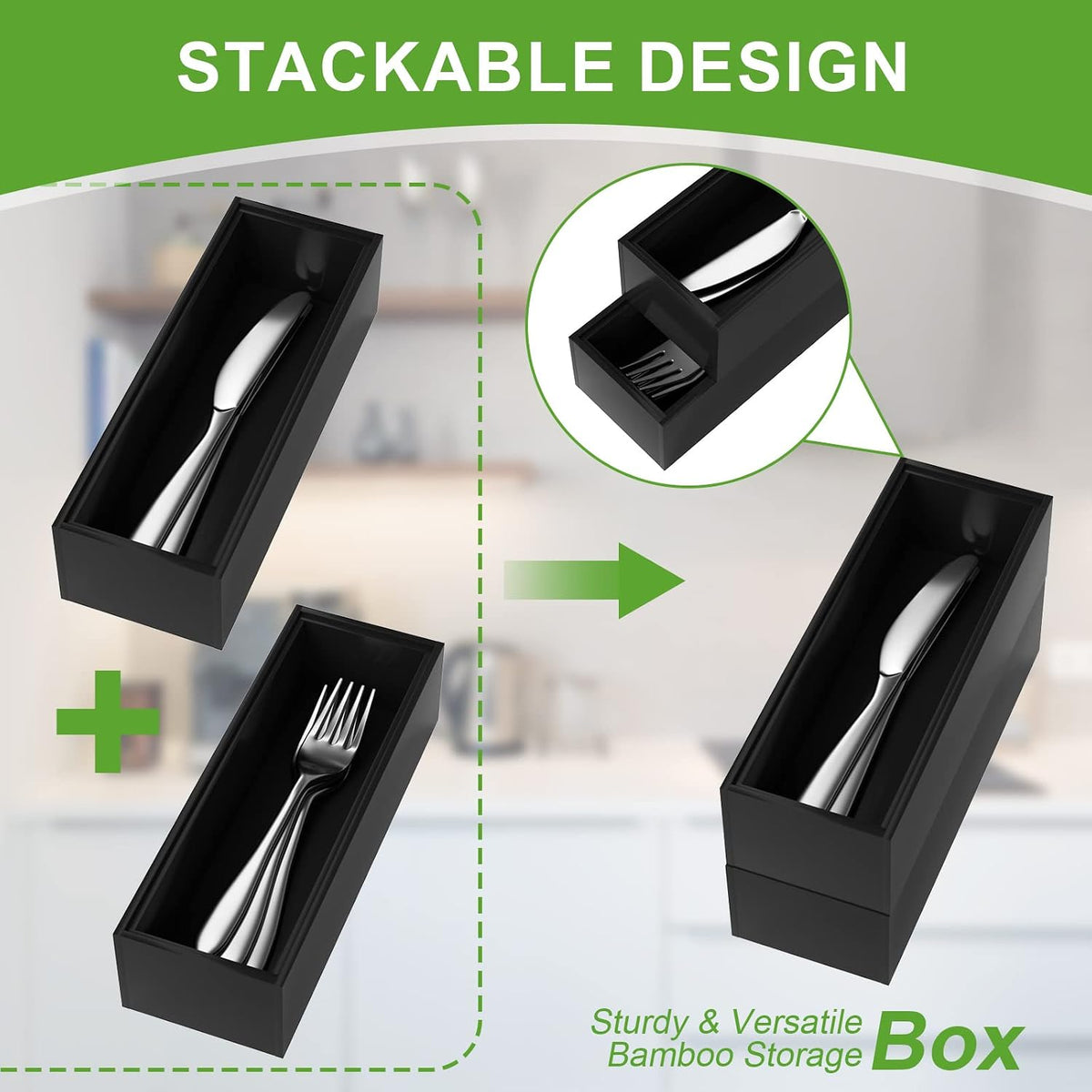 Bamboo Kitchen Drawer Organizer, 2 Pack, 15" x 6" x 2"