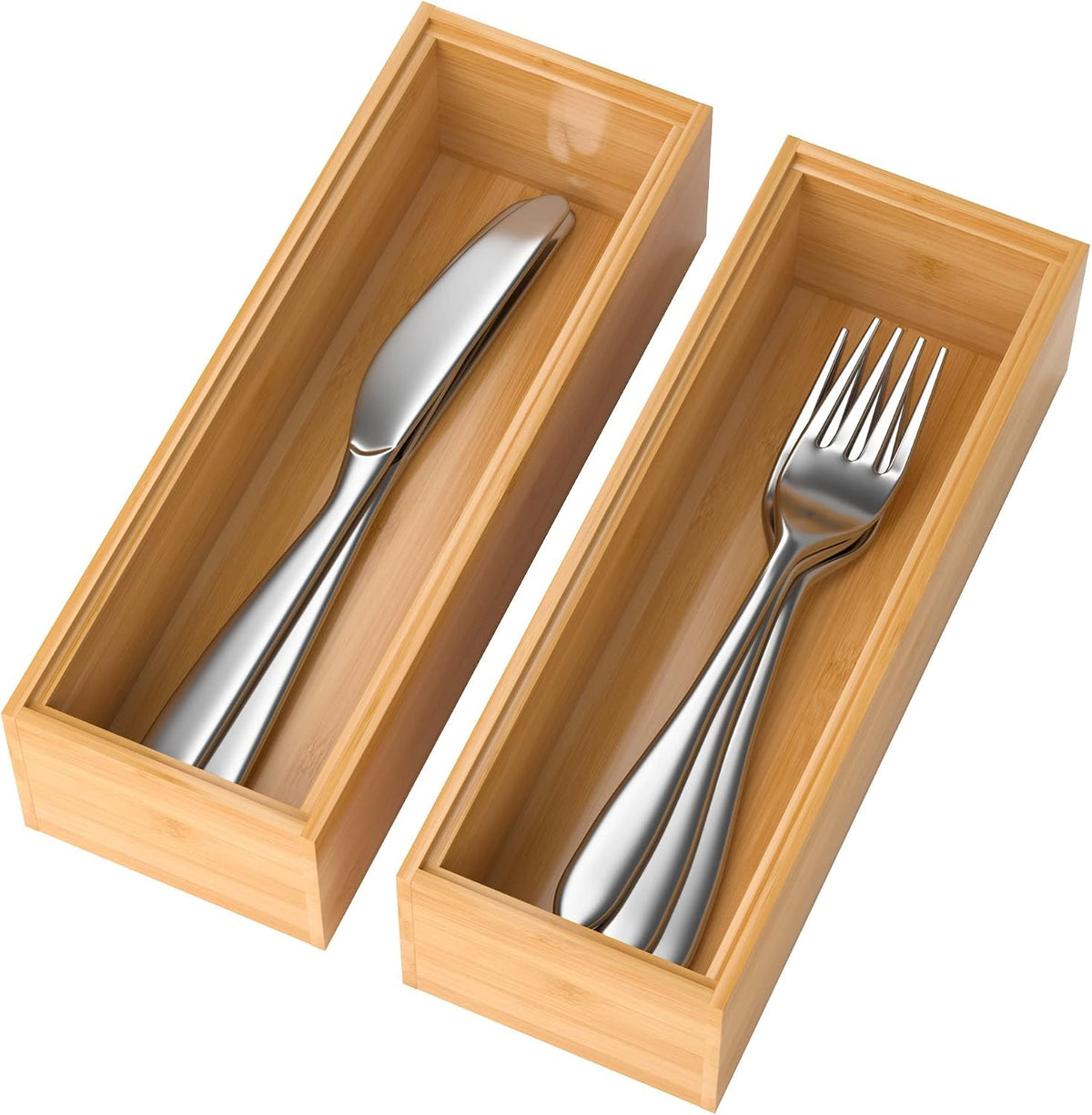 Bamboo Kitchen Drawer Organizer, 2 Pack, 15" x 6" x 2"