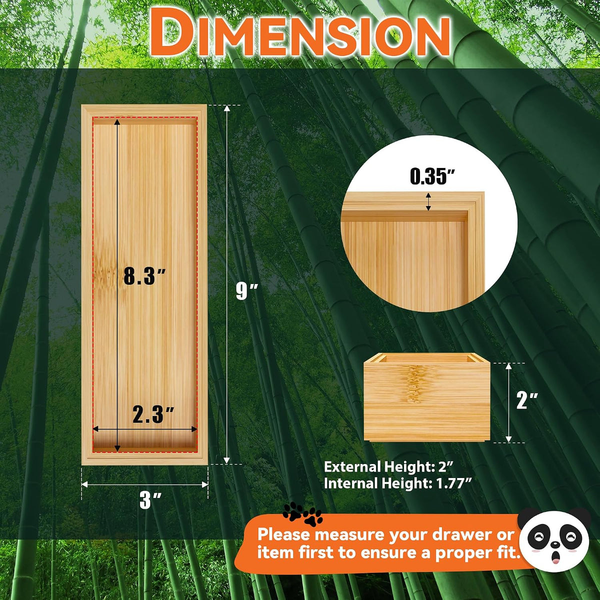 Bamboo Kitchen Drawer Organizer, 2 Pack, 15" x 6" x 2"