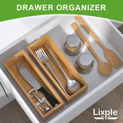 Bamboo Kitchen Drawer Organizer, 2 Pack, 15" x 6" x 2"