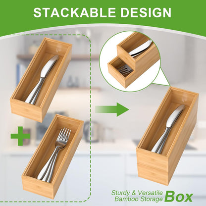 Bamboo Kitchen Drawer Organizer, 2 Pack, 15" x 6" x 2"