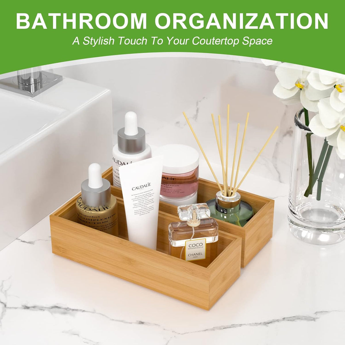 Bamboo Kitchen Drawer Organizer, 2 Pack, 15" x 6" x 2"