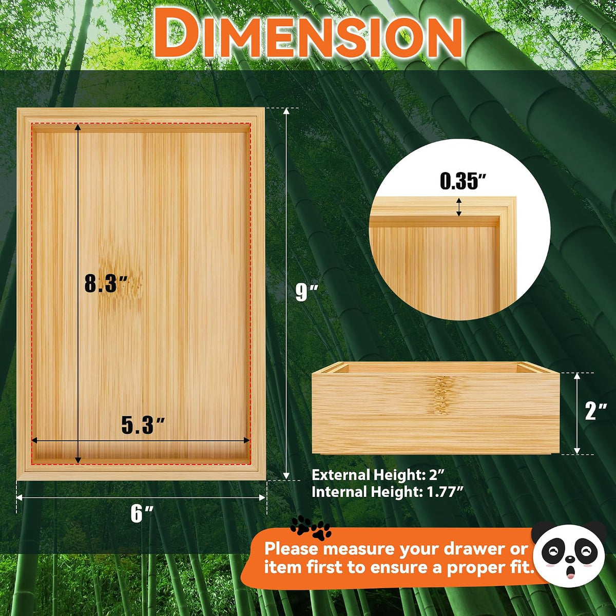 Bamboo Kitchen Drawer Organizer, 2 Pack, 15" x 6" x 2"