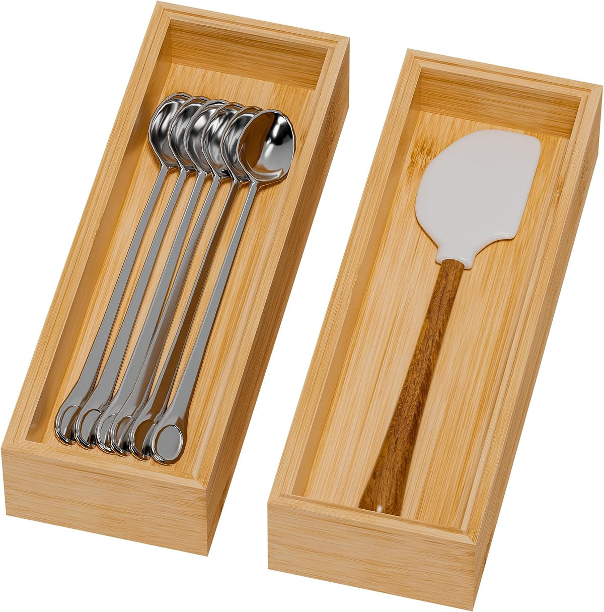 Bamboo Kitchen Drawer Organizer, 2 Pack, 15" x 6" x 2"