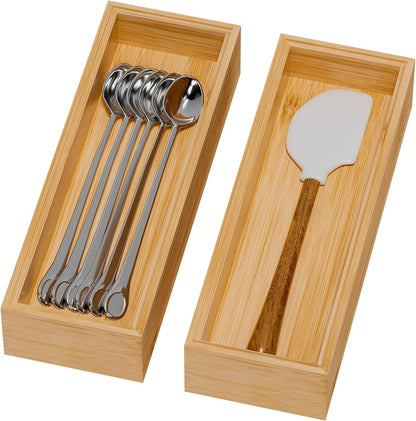 Bamboo Kitchen Drawer Organizer, 2 Pack, 15" x 6" x 2"