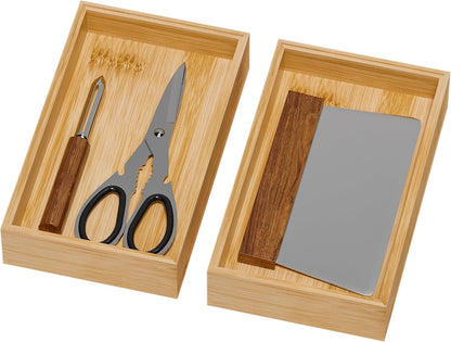 Bamboo Kitchen Drawer Organizer, 2 Pack, 15" x 6" x 2"
