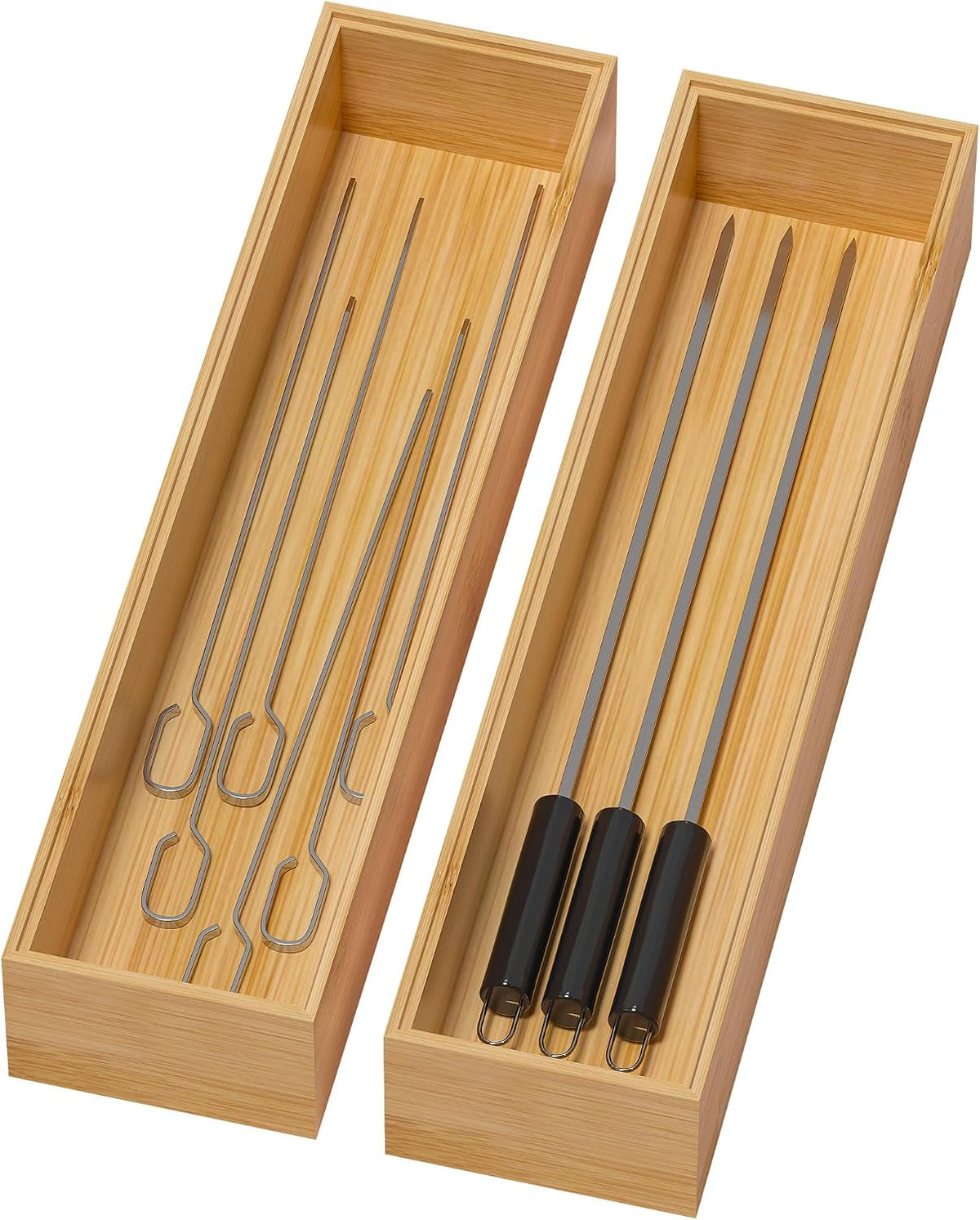 Bamboo Kitchen Drawer Organizer, 2 Pack, 15" x 6" x 2"