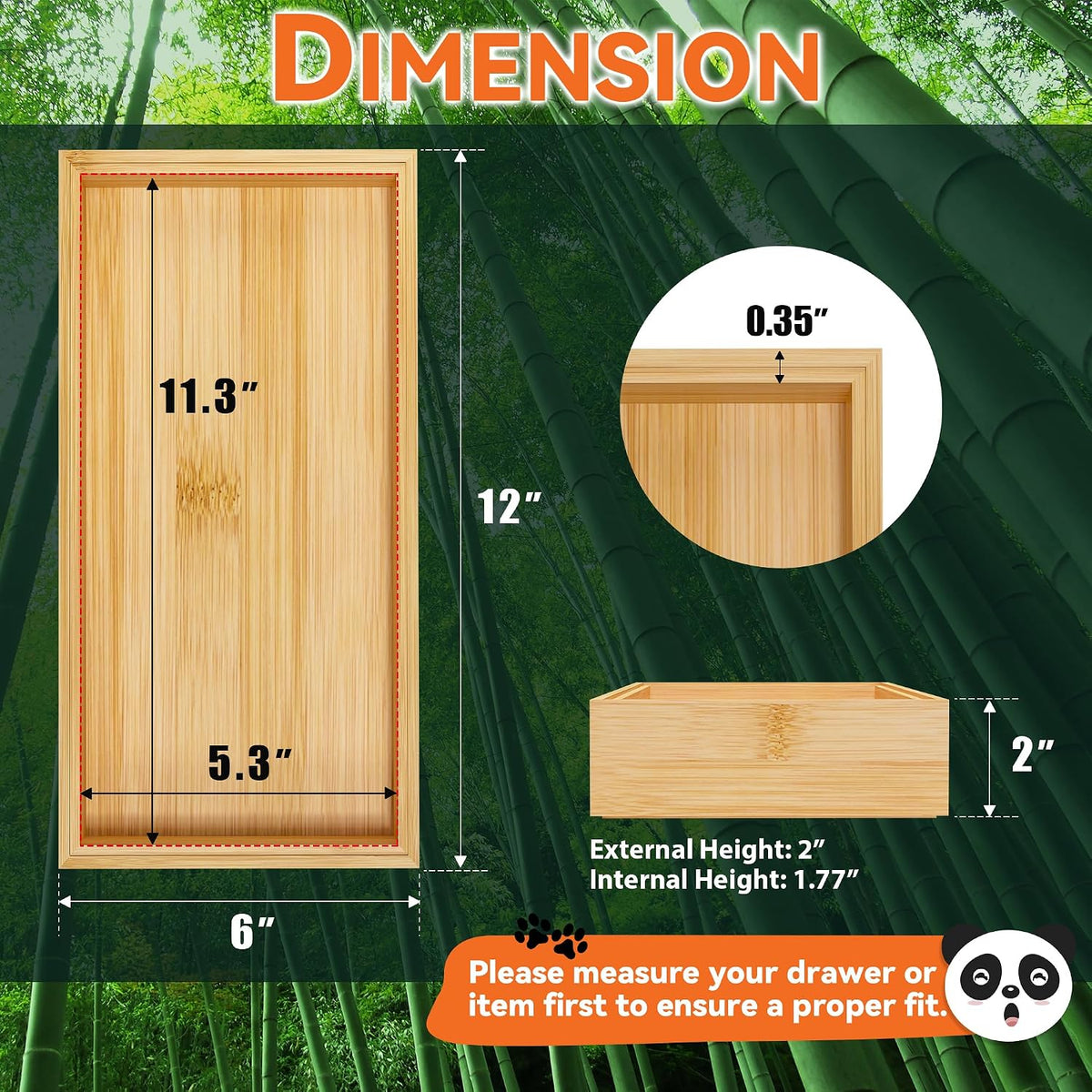 Bamboo Kitchen Drawer Organizer, 2 Pack, 15" x 6" x 2"