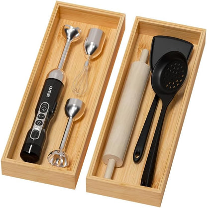 Bamboo Kitchen Drawer Organizer, 2 Pack, 15" x 6" x 2"