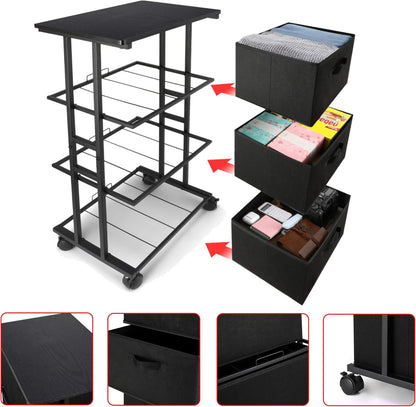 Dresser Storage with 3 Drawers, Fabric Dresser Tower, Vertical Storage Unit for Bedroom, Closet, Office, Black