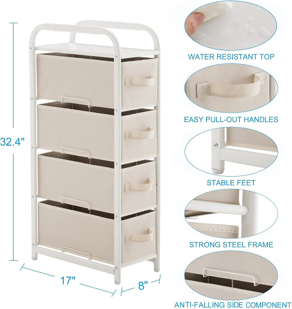 Dresser Storage with 3 Drawers, Fabric Dresser Tower, Vertical Storage Unit for Bedroom, Closet, Office, Black