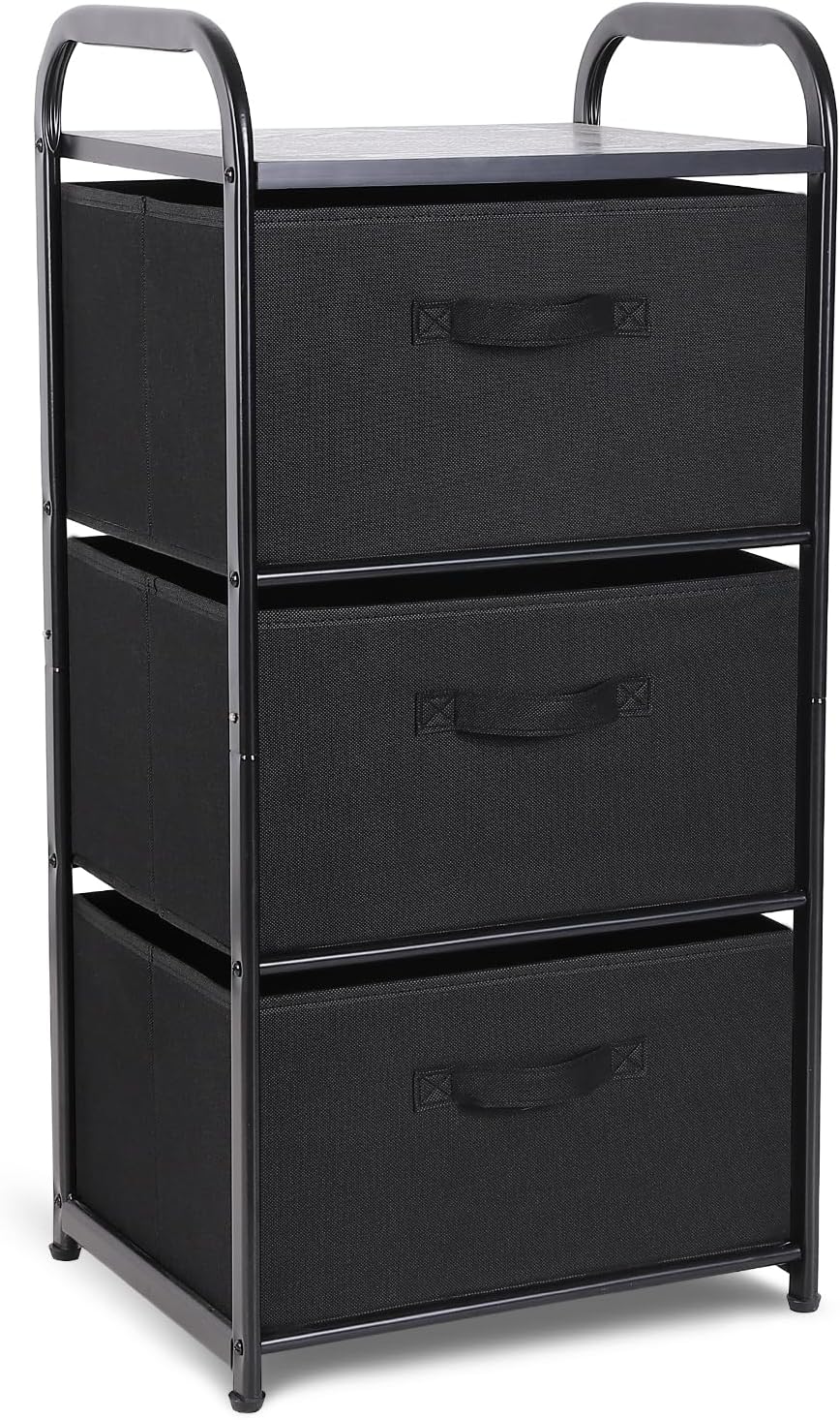 Dresser Storage with 3 Drawers, Fabric Dresser Tower, Vertical Storage Unit for Bedroom, Closet, Office, Black