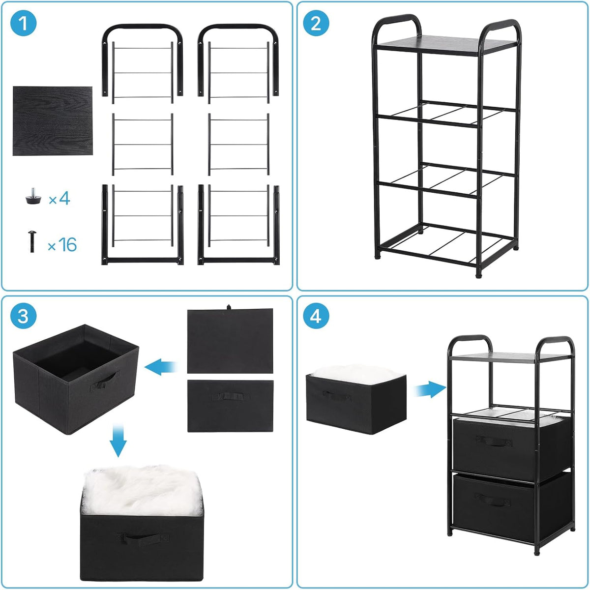 Dresser Storage with 3 Drawers, Fabric Dresser Tower, Vertical Storage Unit for Bedroom, Closet, Office, Black