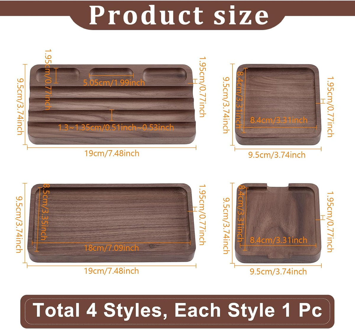 4Pcs Wooden Desk Organizer Tray with Pen Holder, Men Valet Tray