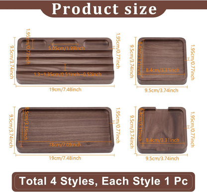 4Pcs Wooden Desk Organizer Tray with Pen Holder, Men Valet Tray